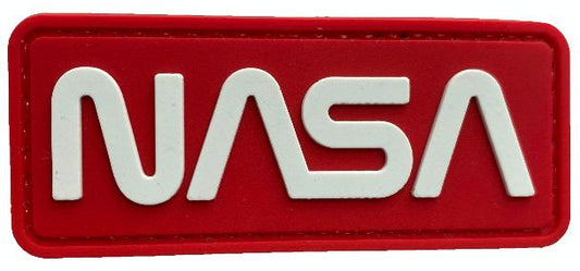 NASA Worm Logo Morale Patch NASA-RD front view – 2.95″ x 1.18″ white lettering on red 3D PVC patch