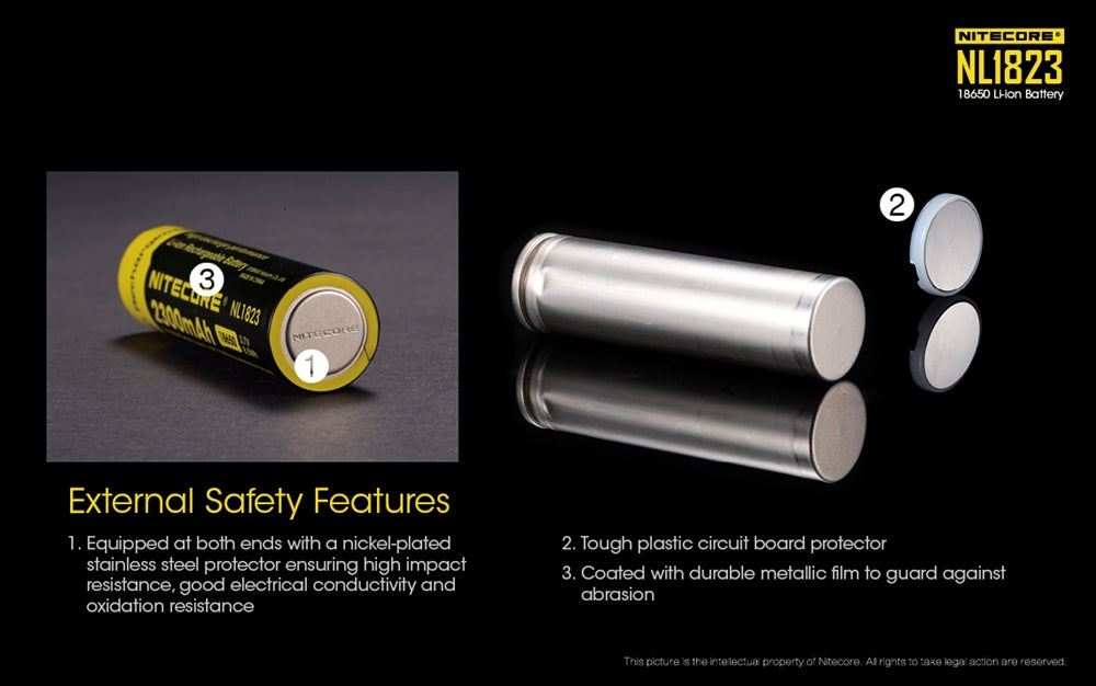 Nitecore NL1823 (NL183) 2300mAh protected 18650 Li-ion rechargeable battery – additional Nitecore product photo
