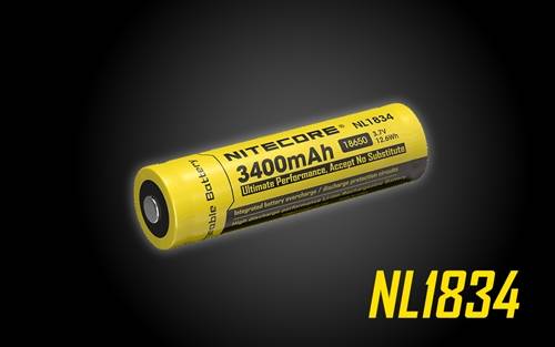 Nitecore NL1834 (NL189) front view – 3400mAh 3.7V protected 18650 Li-ion rechargeable battery