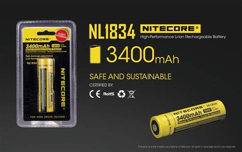 Nitecore NL1834 (NL189) 3400mAh protected 18650 rechargeable battery – product view