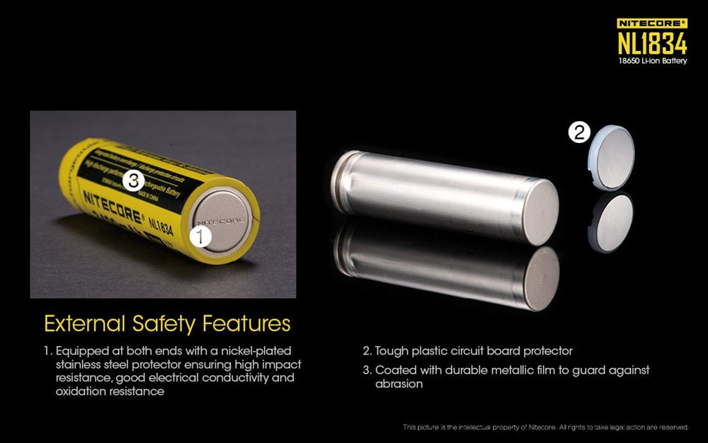 Nitecore NL1834 (NL189) 3400mAh protected 18650 Li-ion rechargeable battery – additional Nitecore product photo