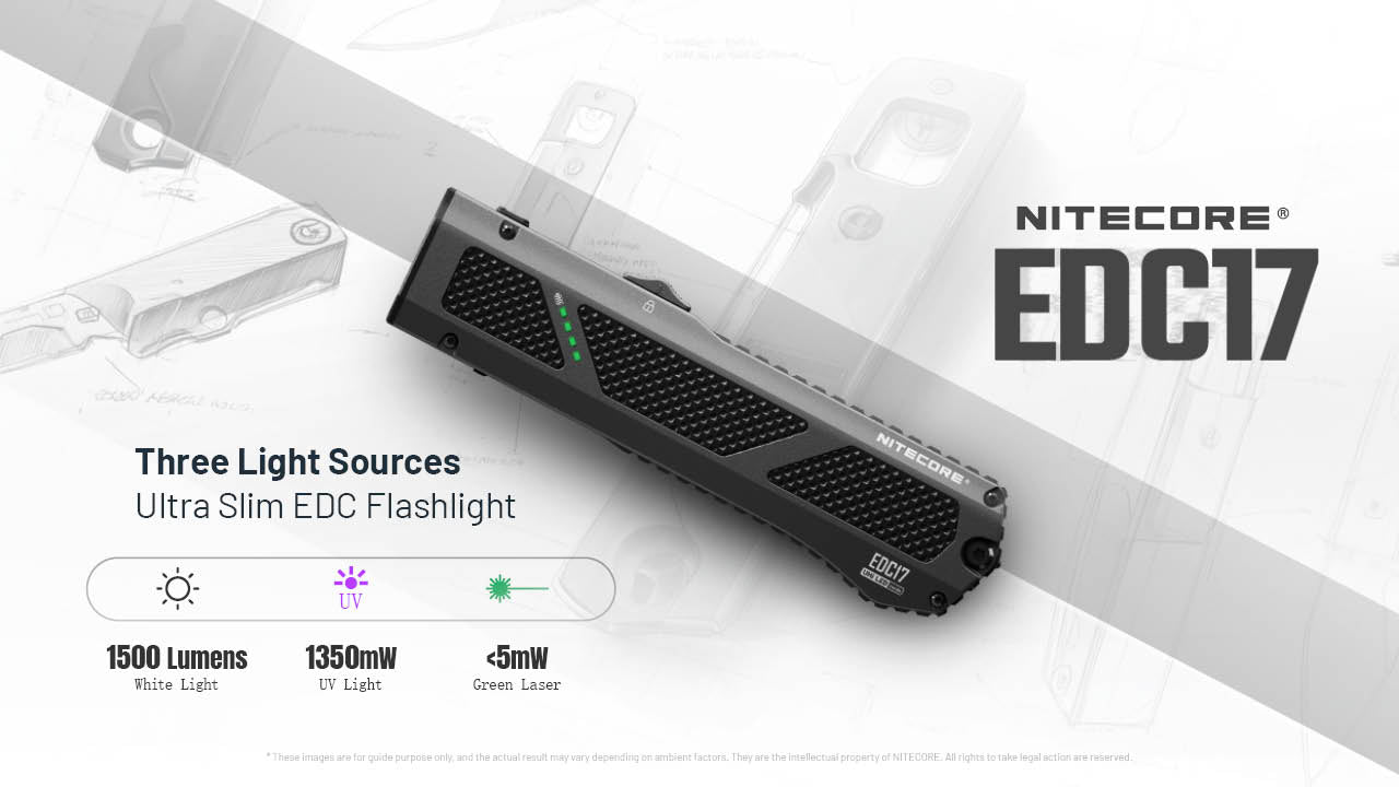 Nitecore EDC17 – 1500 Lumen Rechargeable Flat Flashlight w/ UV & Green Laser