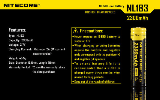 Nitecore 2300 mAh 18650 Protected Lithium Rechargeable Battery