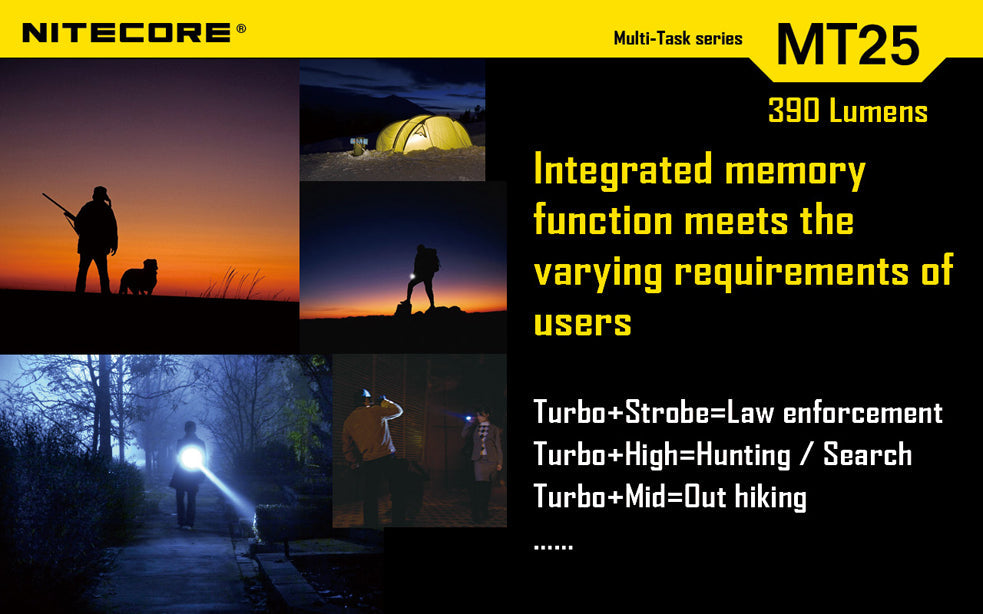 Nitecore Multi Task Series MT25 390 Lumen 2 x CR123 / 1 x 18650 CREE XP-G LED Flashlight