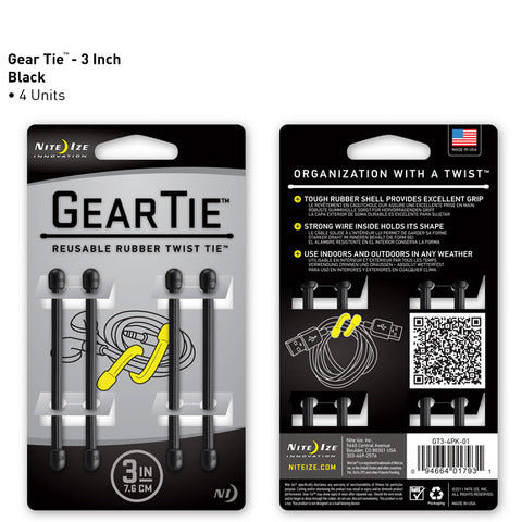 Nite Ize Gear Tie 3 inch - Black 4pk