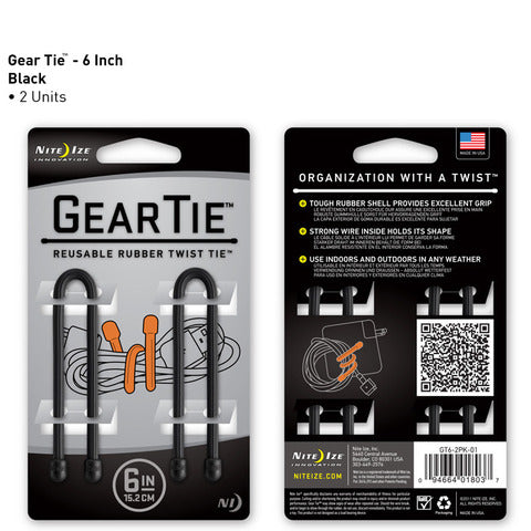 Nite Ize Gear Tie 6 inch - Black 2pk