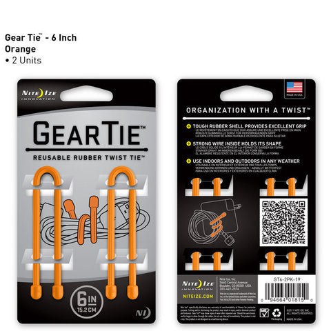 Nite Ize Gear Tie 6 inch - Orange 2pk