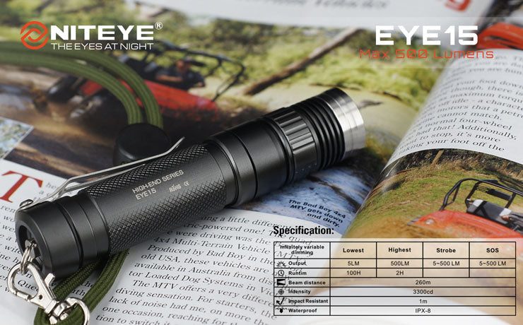 Niteye EYE15 2 x CR123A / 1 x 18650 CREE XM-L U2 LED 500 Lumen Flashlight