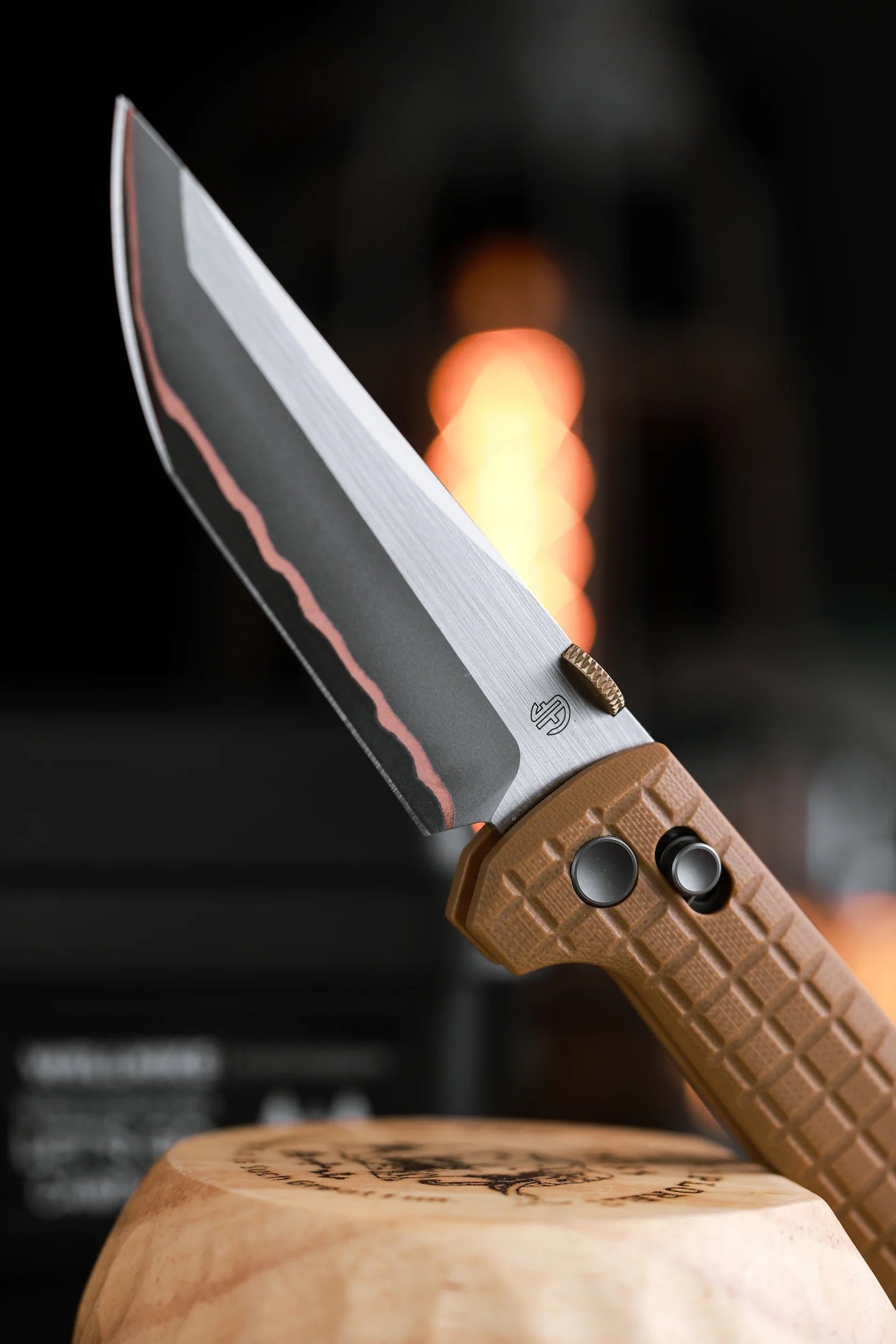 North Mountain Blade 2418-TAN-G-5 Chop – 3.5" 5-Layer Copper Steel Crossbar Lock Knife