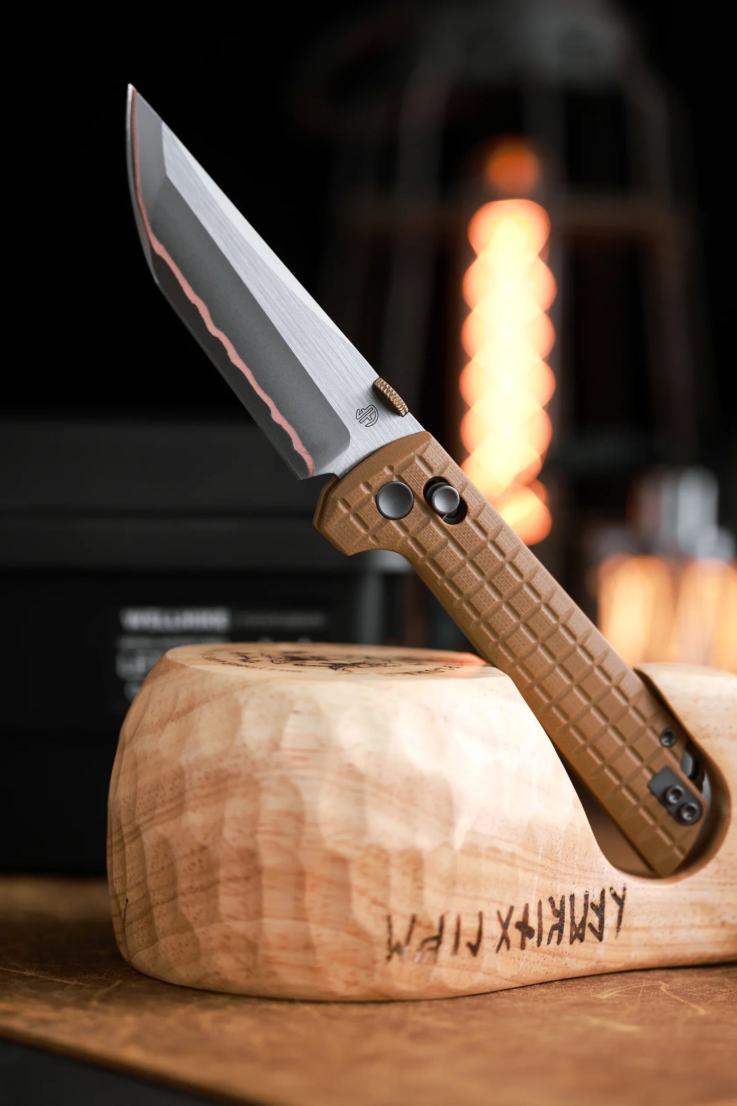 North Mountain Blade 2418-TAN-G-5 Chop – 3.5" 5-Layer Copper Steel Crossbar Lock Knife