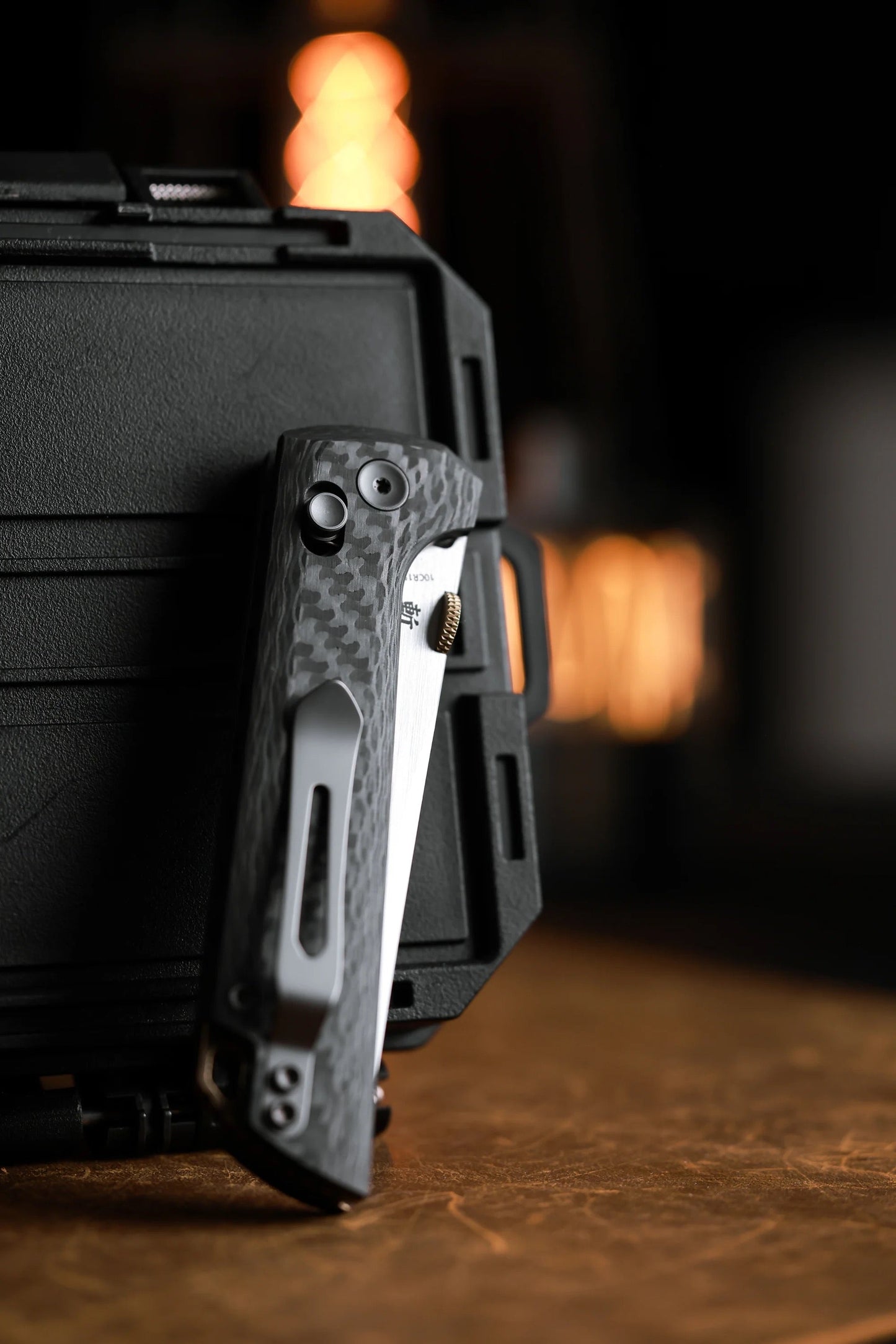 North Mountain Blade 2418-CF-5 Carbon Fiber Chop – 3.5" 5-Layer Copper Steel Crossbar Lock Folding Knife