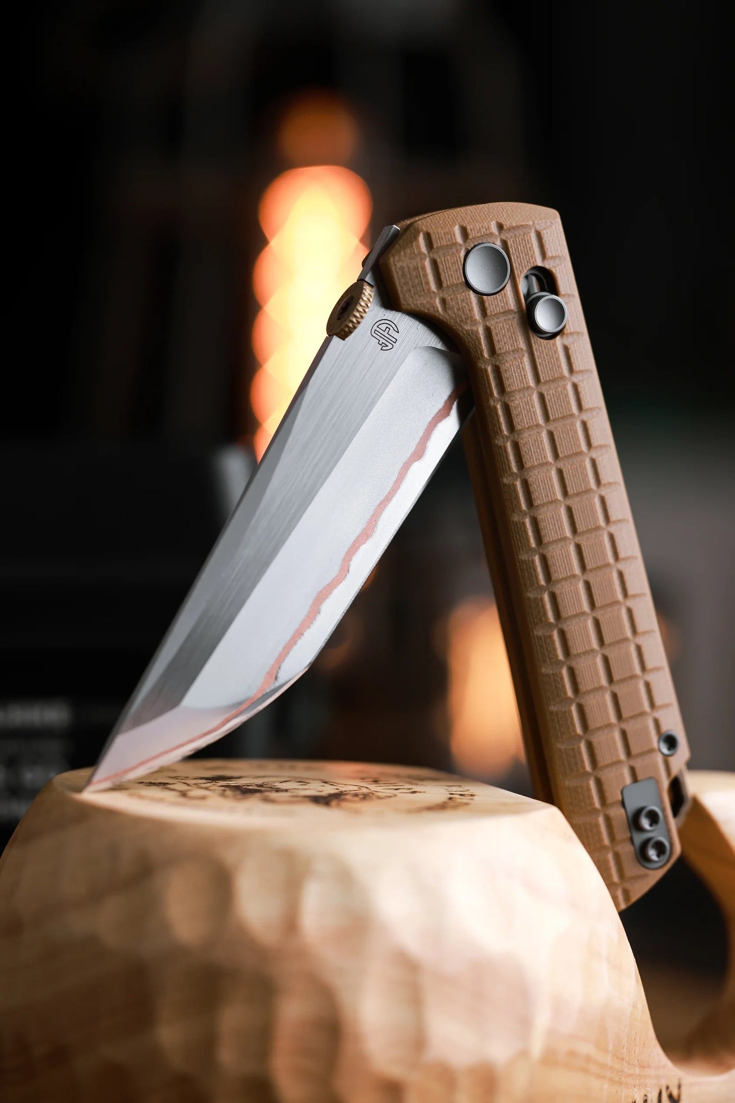 North Mountain Blade 2418-TAN-G-5 Chop – 3.5" 5-Layer Copper Steel Crossbar Lock Knife