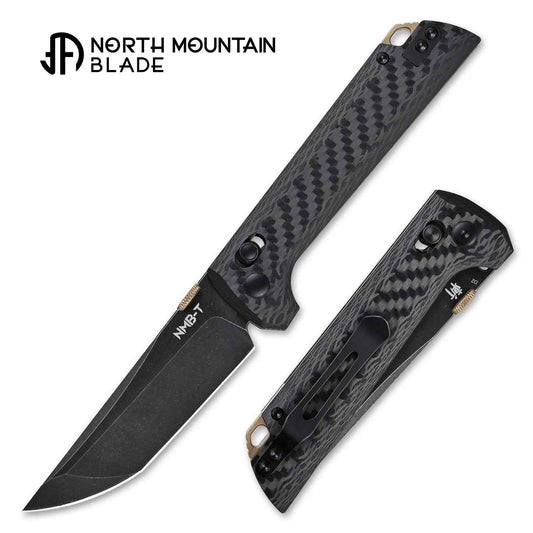 North Mountain Blade 2406-CF-D2BK Crossbar Lock Knife – 3.5" Black D2 Blade, Ambidextrous Tactical Folder