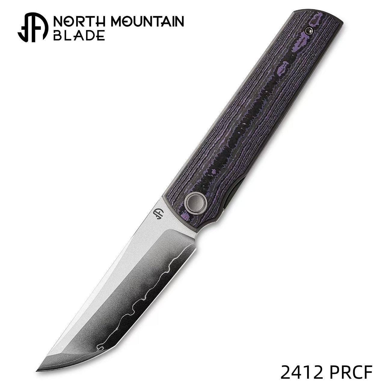North Mountain Blade CHOP 4 2412-PRCF front flipper folding knife open – 3.5″ SLD-Magic San Mai tanto