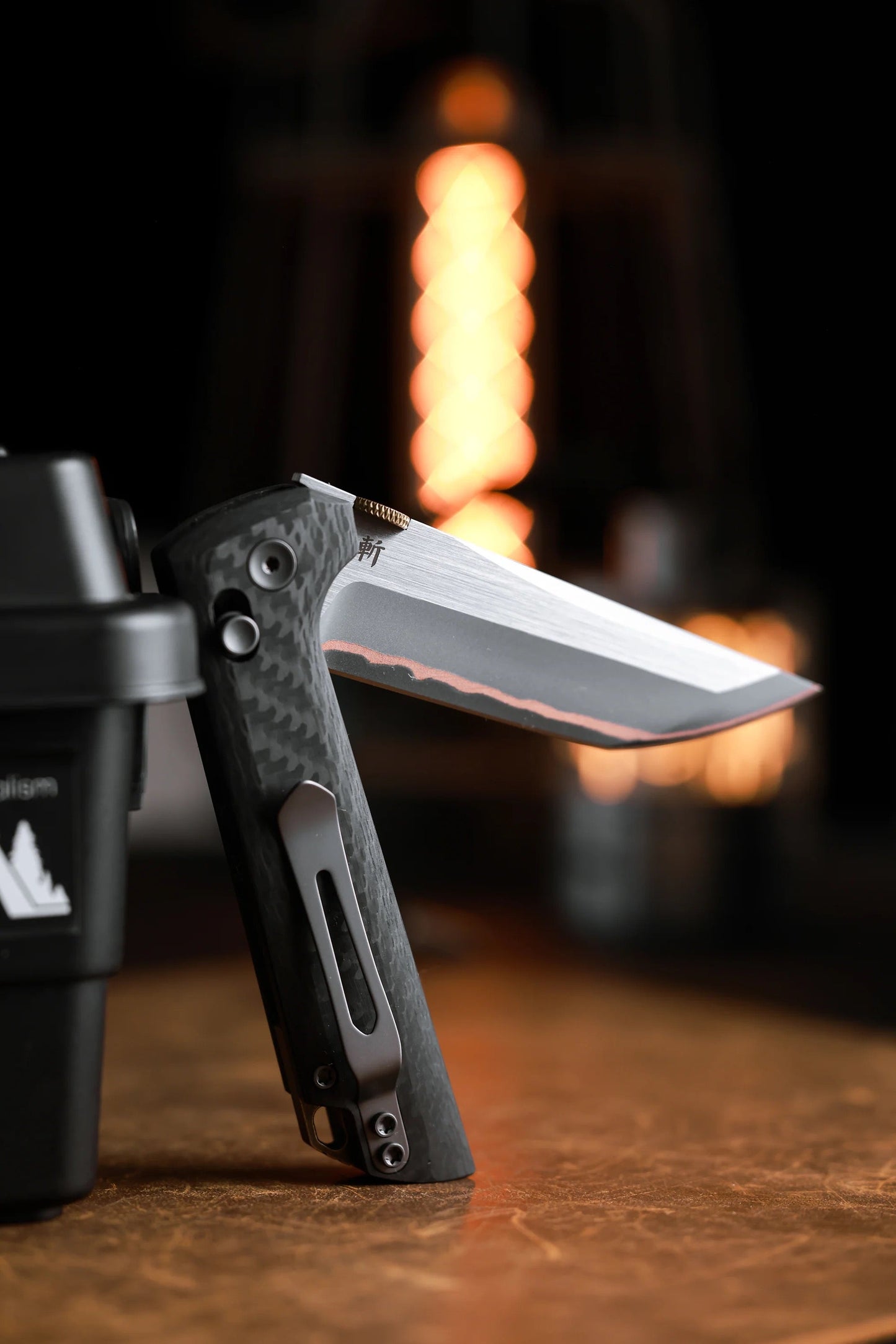 North Mountain Blade 2418-CF-5 Carbon Fiber Chop – 3.5" 5-Layer Copper Steel Crossbar Lock Folding Knife