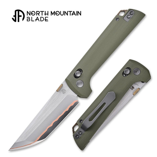 North Mountain Blade 2418-GR-5 Chop – Green G10 3.5" 5-Layer Copper Steel Crossbar Lock Knife