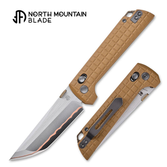 North Mountain Blade 2418-TAN-G-5 Chop – 3.5" 5-Layer Copper Steel Crossbar Lock Knife