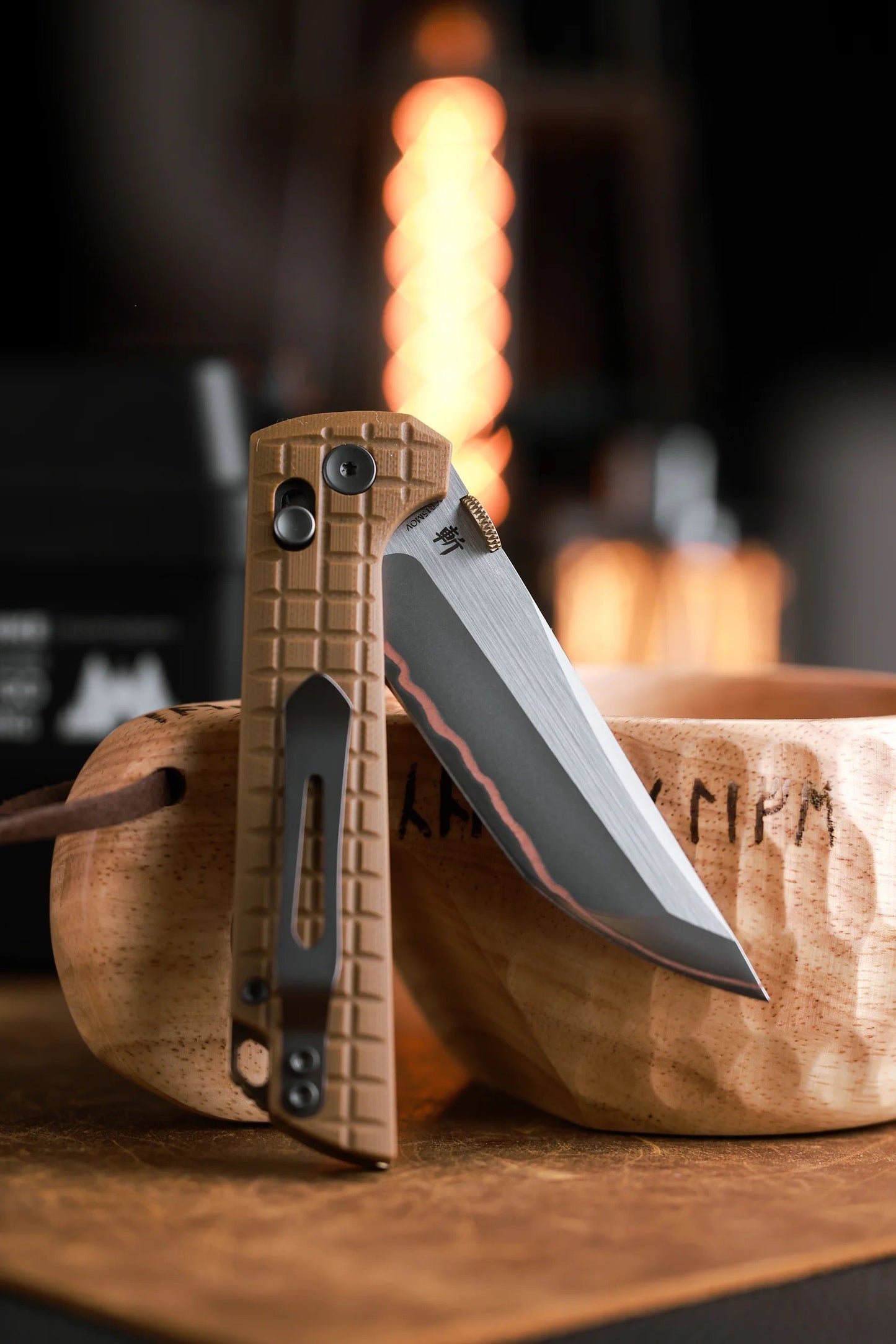 North Mountain Blade 2418-TAN-G-5 Chop – 3.5" 5-Layer Copper Steel Crossbar Lock Knife