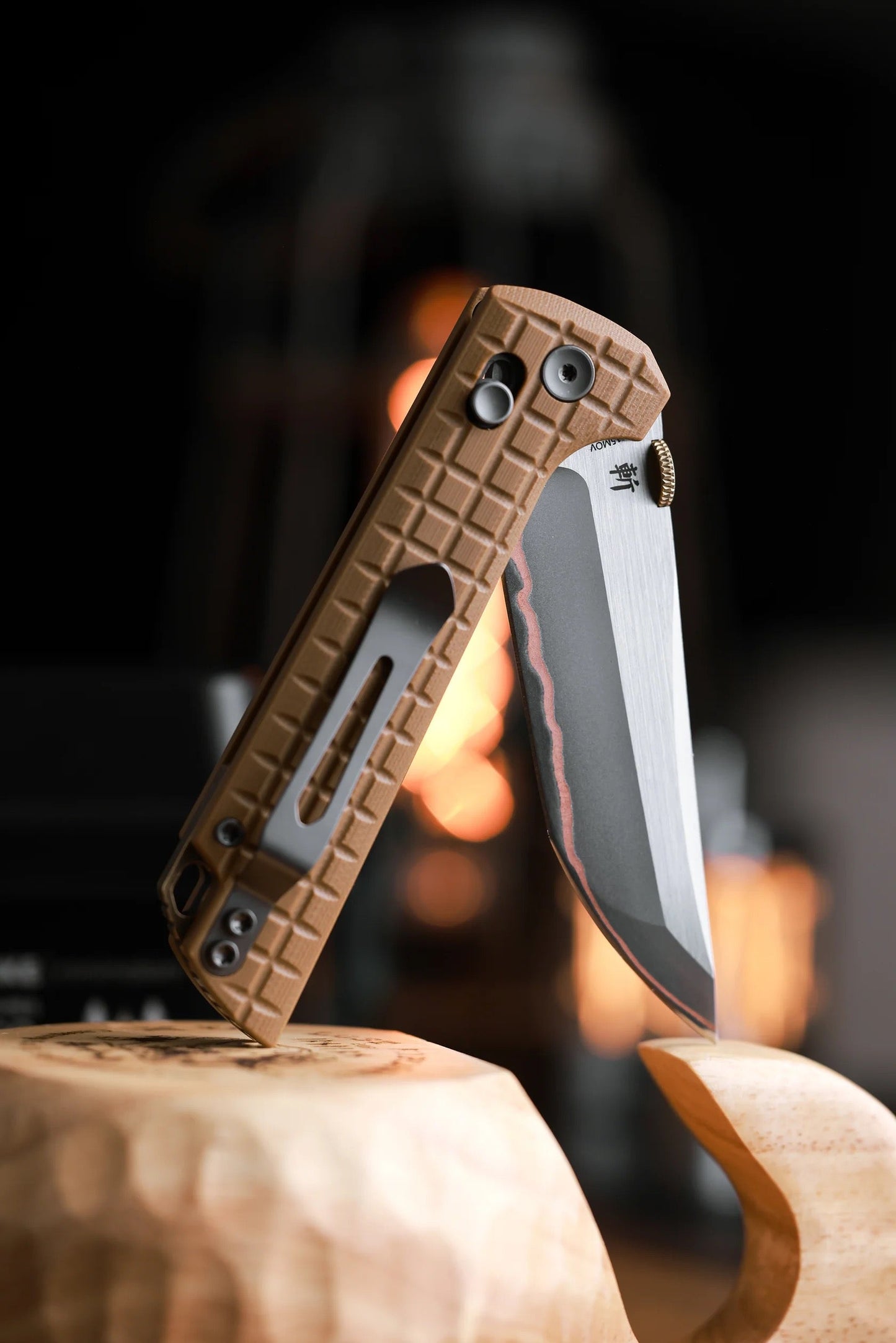 North Mountain Blade 2418-TAN-G-5 Chop – 3.5" 5-Layer Copper Steel Crossbar Lock Knife