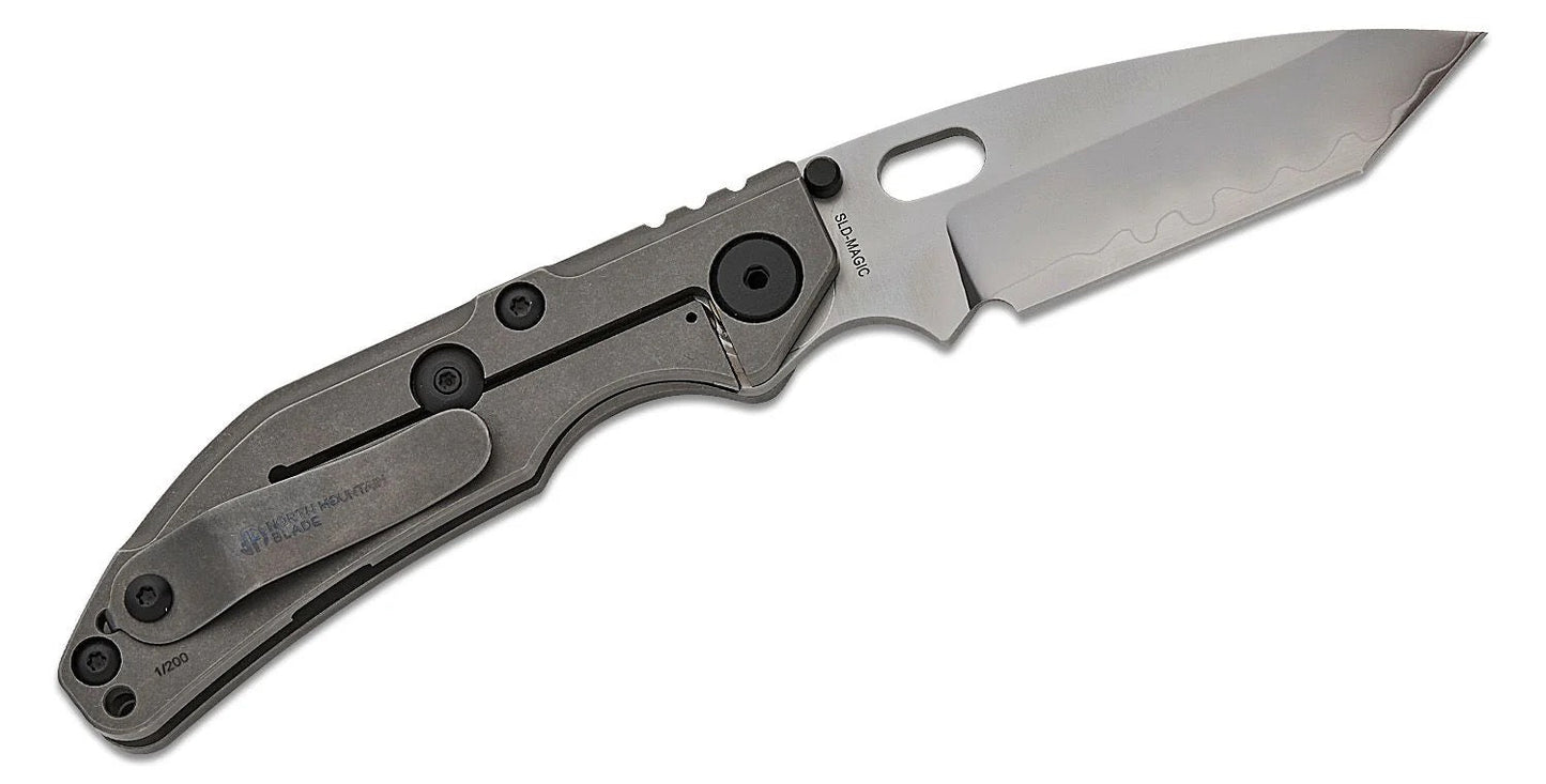 North Mountain Blade 2522-Ti open position showing satin hamon SLD tanto blade
