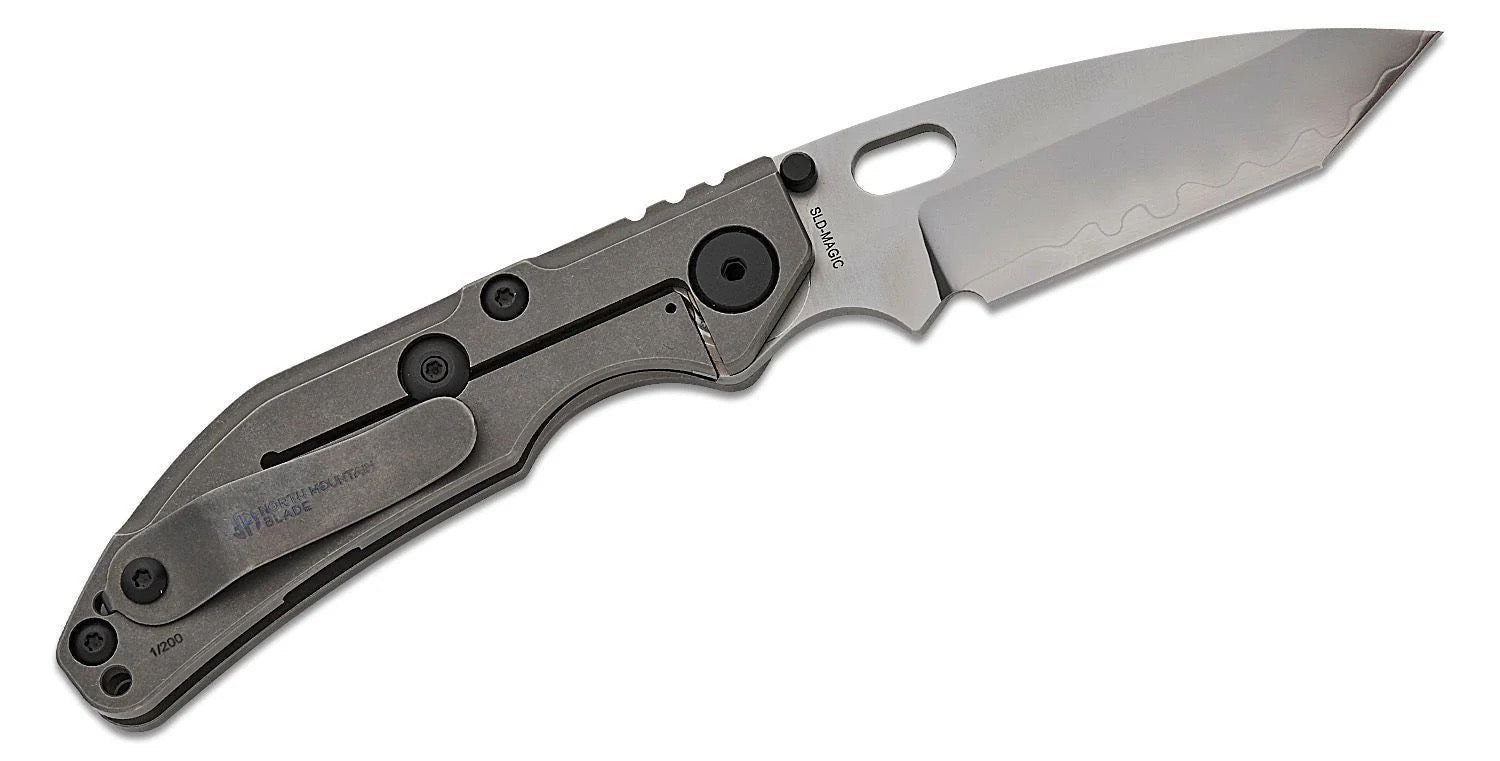 North Mountain Blade 2522-Ti open position showing satin hamon SLD tanto blade