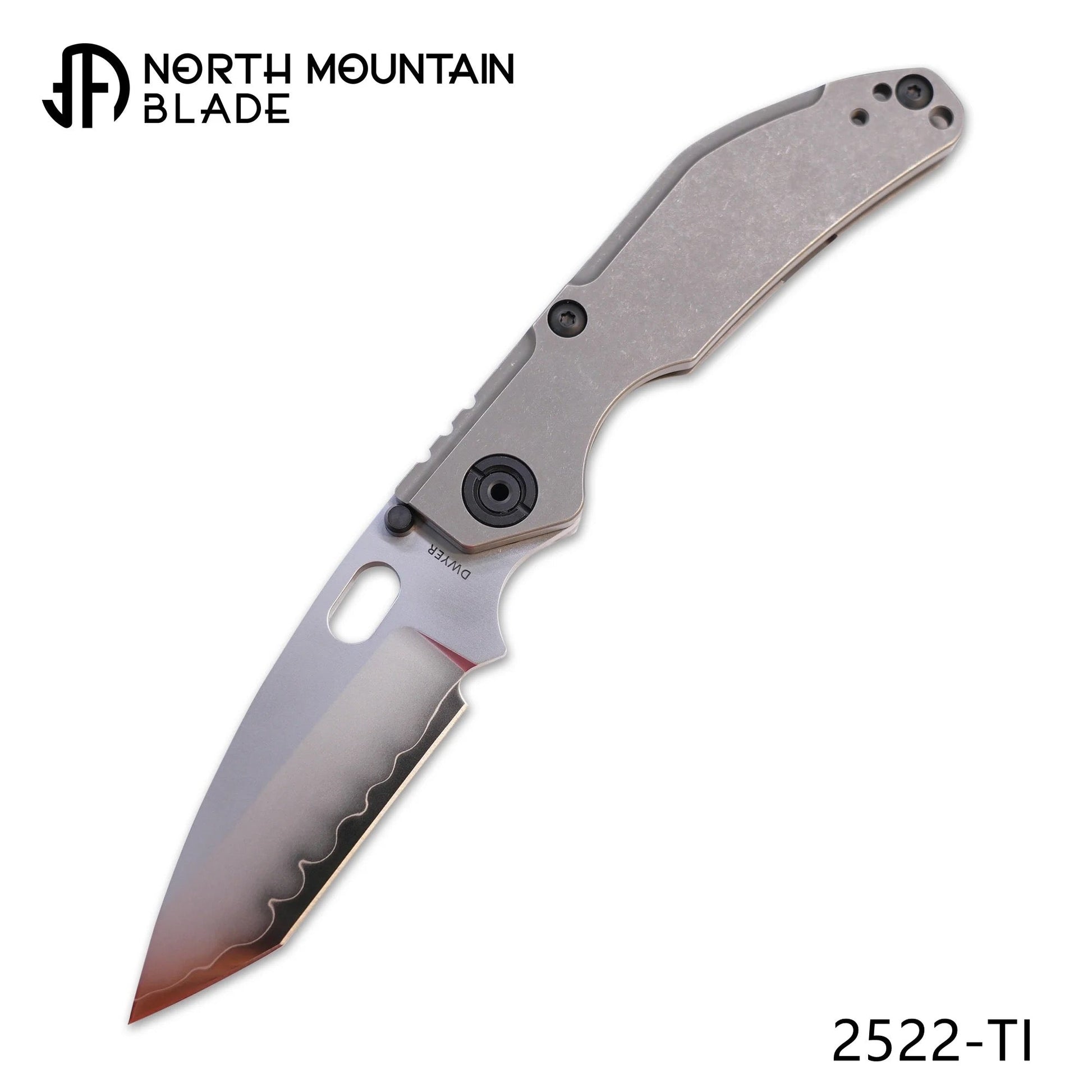 North Mountain Blade 2522-Ti front view – 3.62" satin hamon SLD tanto folding knife