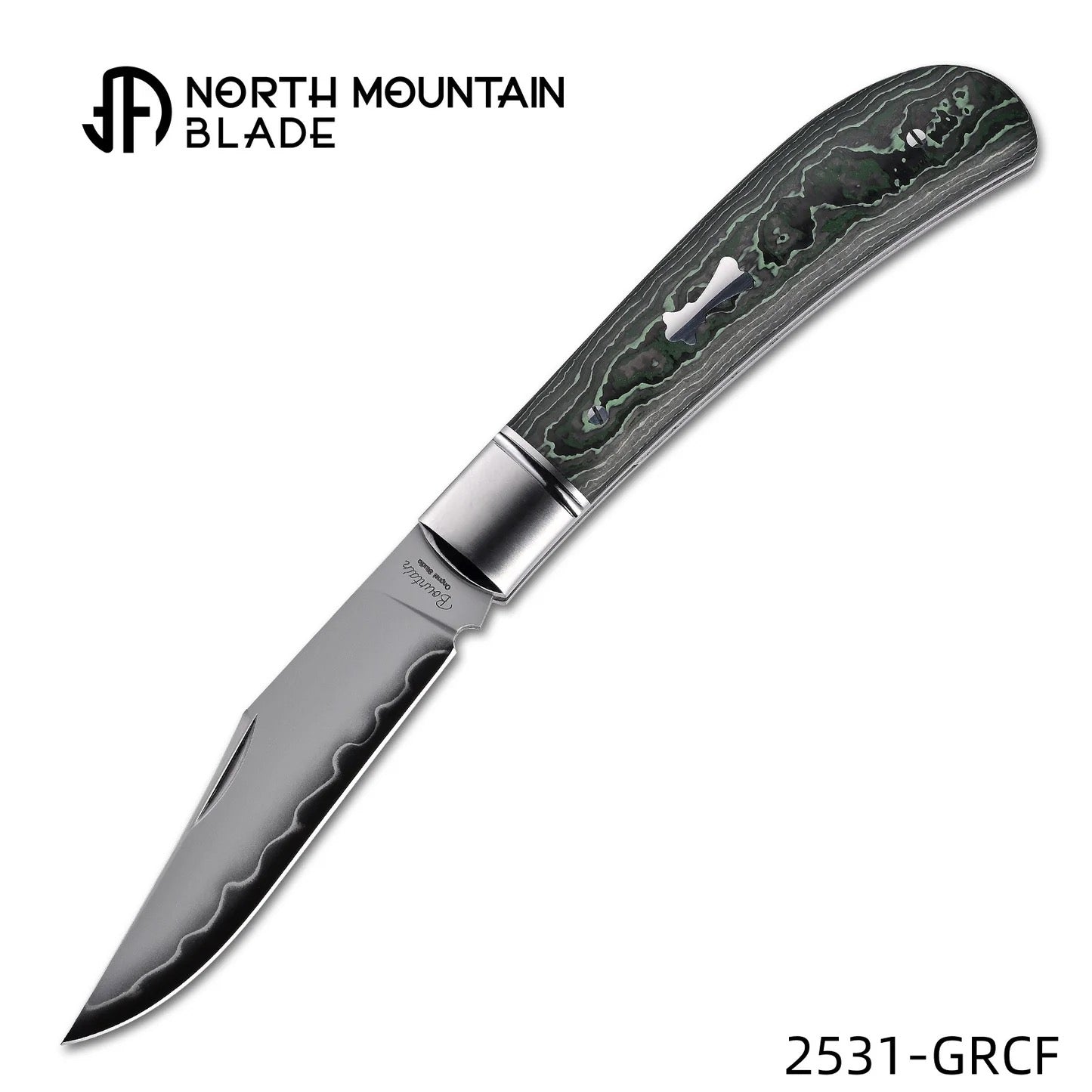 North Mountain Blade 2531-GRCF lanny gentleman knife green carbon fiber handles
