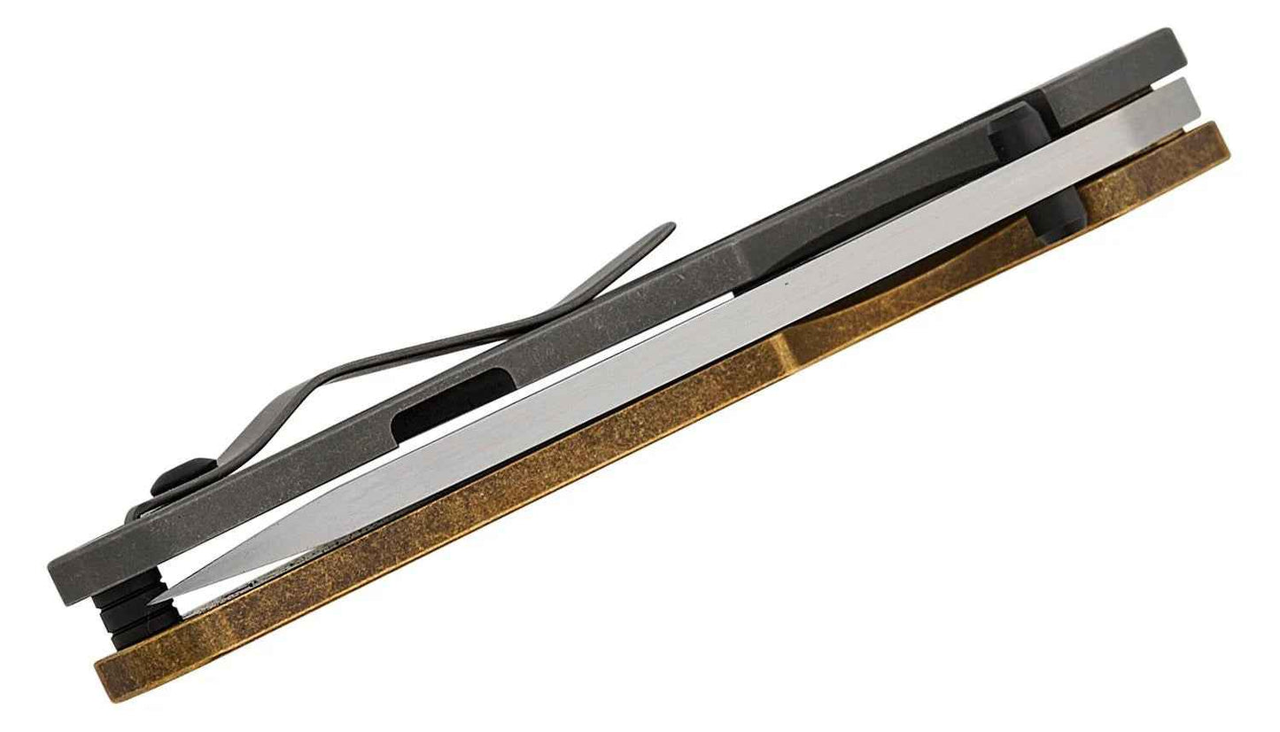 North Mountain Blade BBNM 2522-CU Bronze Tanto – 3.62" SLD Hamon Blade, Bronze Handle Frame Lock Knife