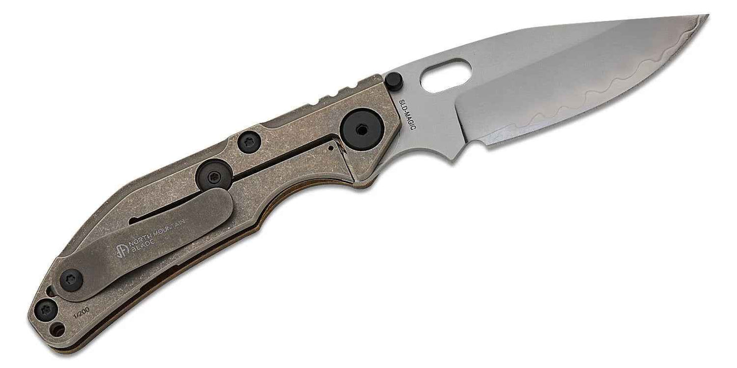 North Mountain Blade BBNM 2521-CU Bronze Bowie – 3.62" SLD Hamon Blade, Bronze Handle Frame Lock Knife