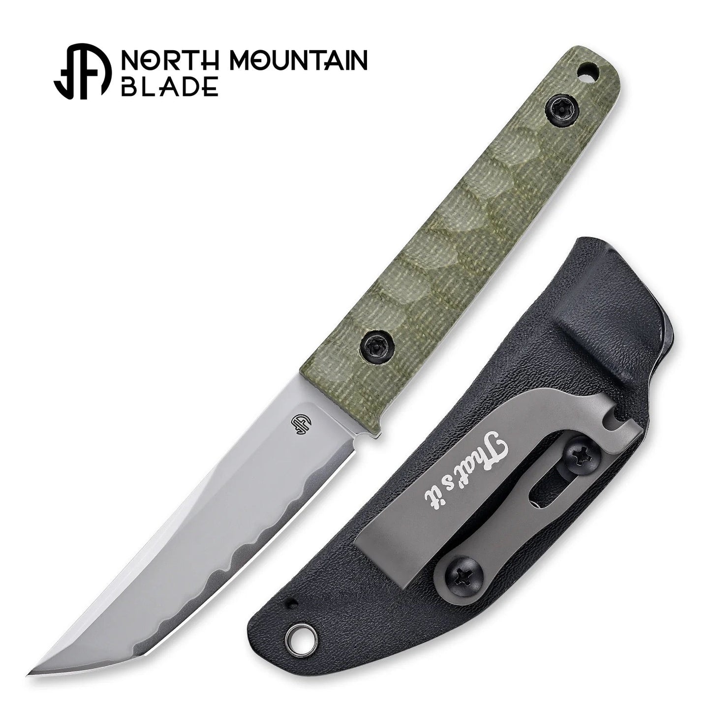 North Mountain Blade 2416-GR chop mini fixed blade green g10 kydex sheath
