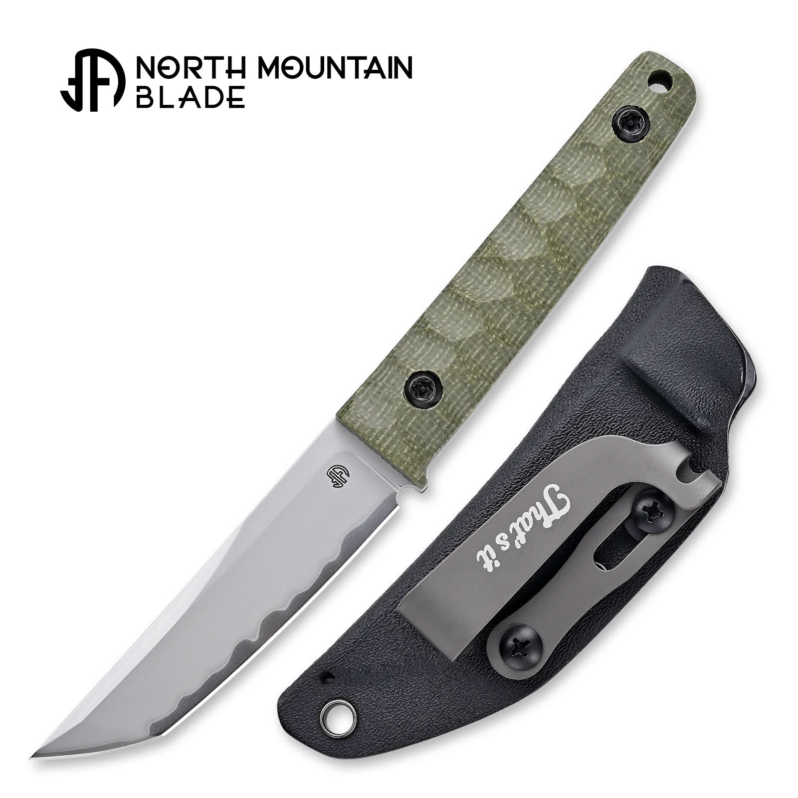 North Mountain Blade 2416-GR chop mini fixed blade green g10 kydex sheath