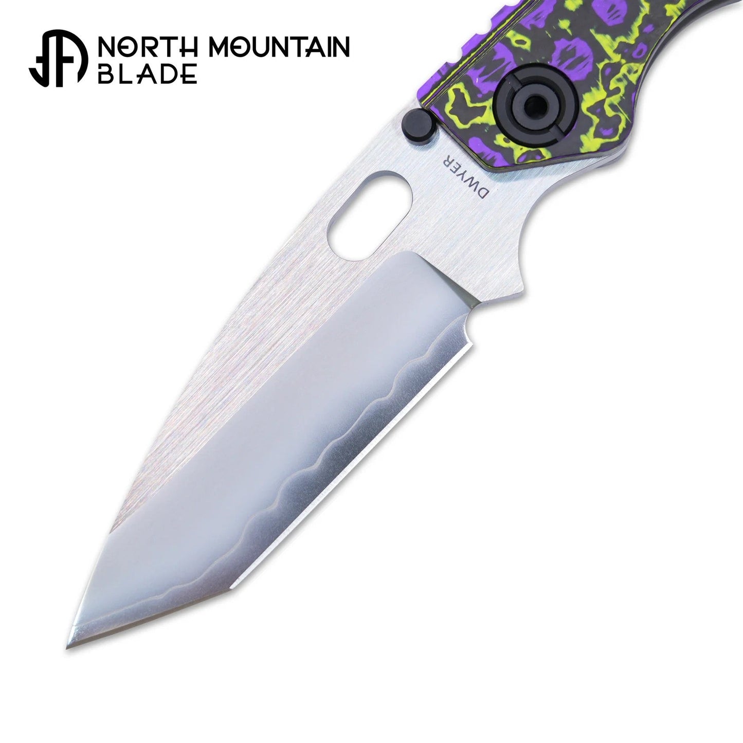 North Mountain Blade BBNM 2522-PRGR 3.54" SLD-Magic Tanto Folding Knife Purple & Yellow Ceramic Carbon Fiber Titanium Handle