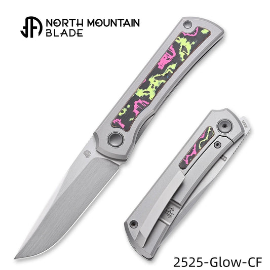 North Mountain Blade 2525-Glow-CF sun mini 2 5 m390 hand brushed blade titanium handle