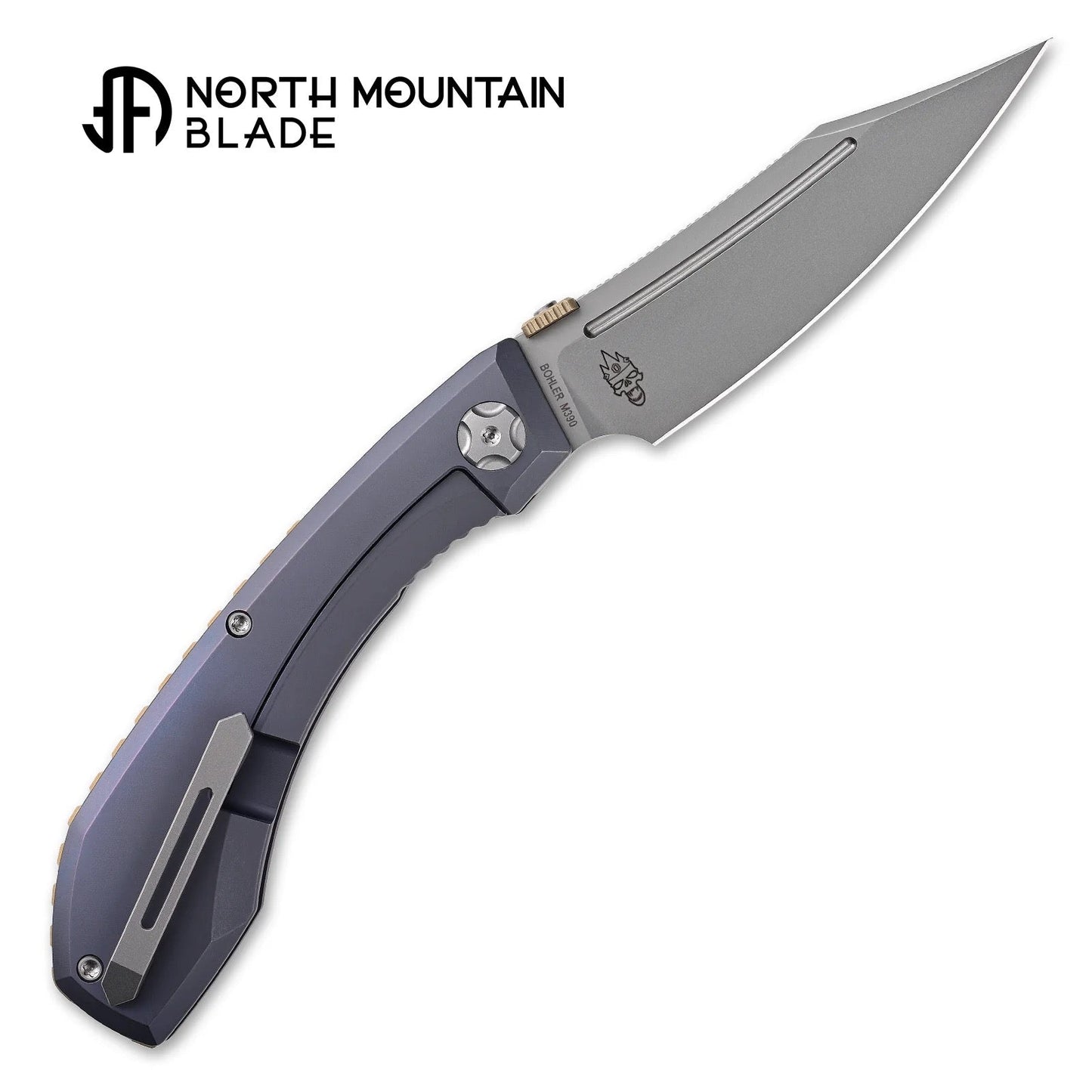 North Mountain Blade The Redeemer 2601-PR – M390 Blade Purple Anodized Titanium Folding Knife