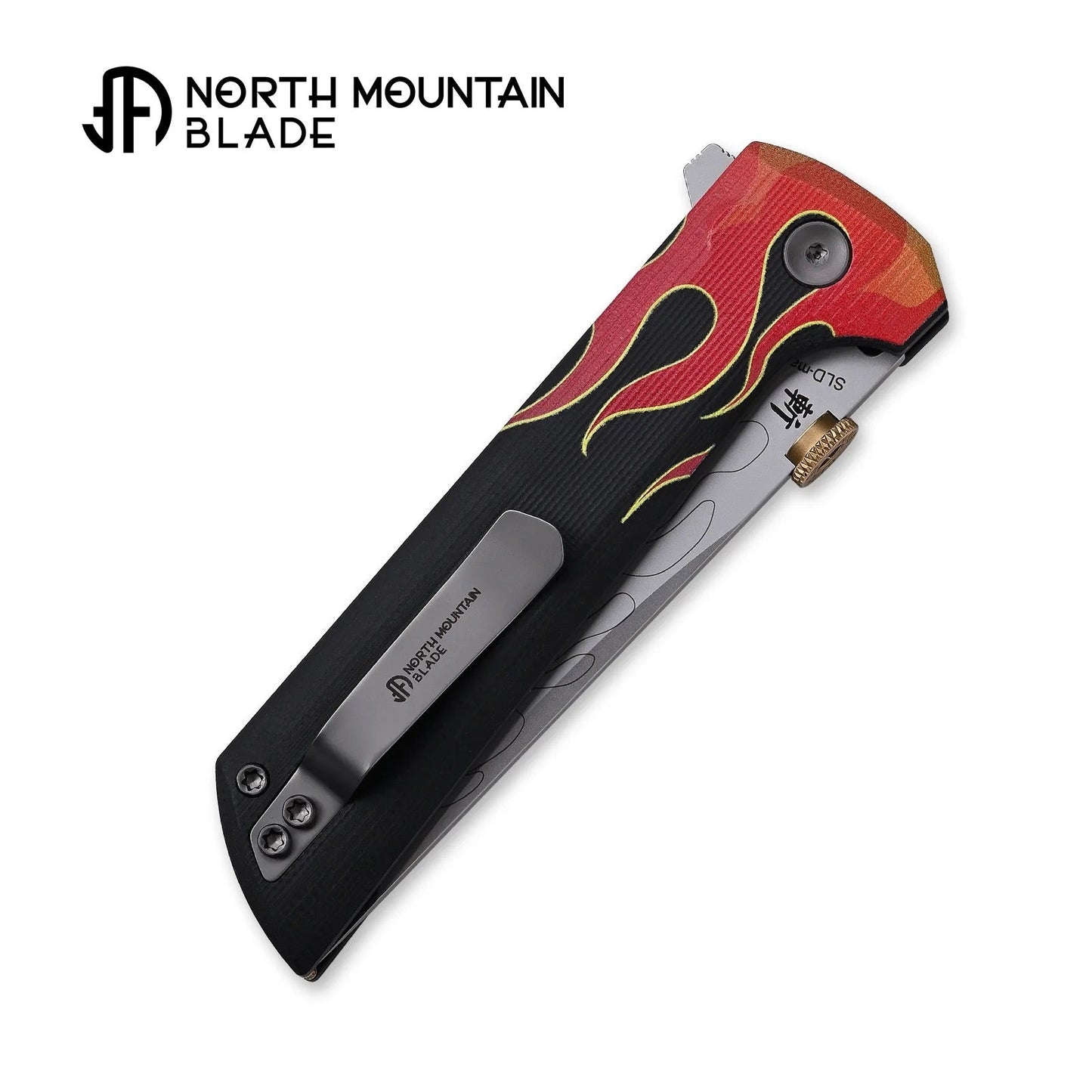 North Mountain Blade Chop 2 Hot Rod 2406-HotRod tanto blade and thumb disk detail