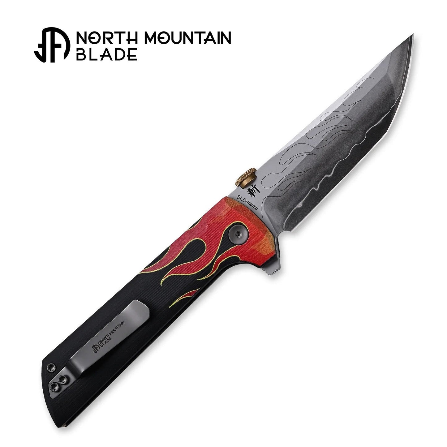 North Mountain Blade Chop 2 Hot Rod 2406-HotRod open position showing 3.5″ SLD-Magic tanto blade