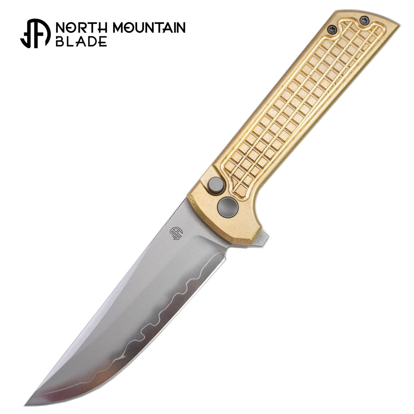 North Mountain Blade Grid Chop 2 Kwaiken 2403A front view – 3.5" SLD-Magic San Mai aluminum bronze folding knife