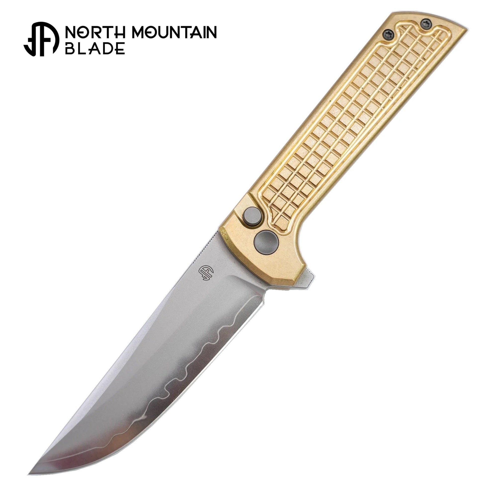 North Mountain Blade Grid Chop 2 Kwaiken 2403A front view – 3.5" SLD-Magic San Mai aluminum bronze folding knife
