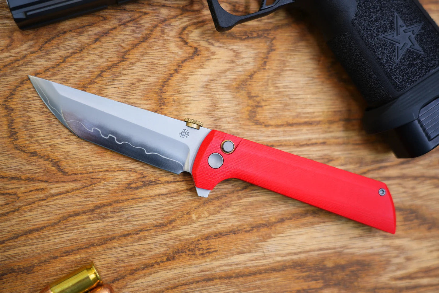 North Mountain Blade Chop 2 – Red G10 Handle, 3.5" SLD-Magic Blade, Button Lock, Flipper & .45 ACP Thumb Disk