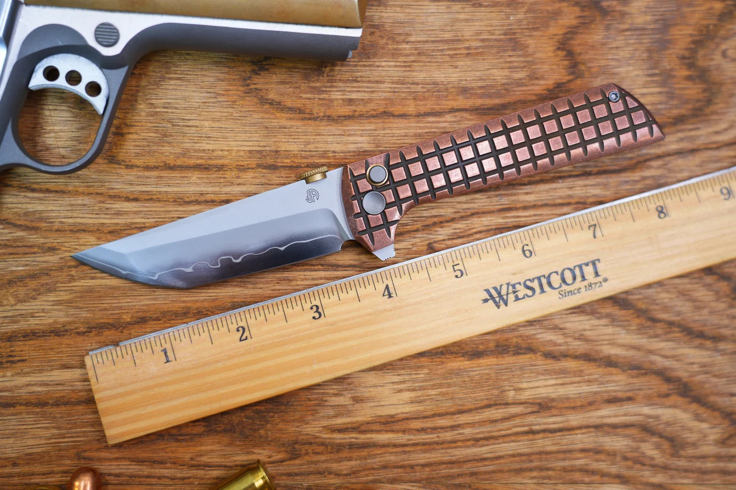 North Mountain Blade Chop 2 – SLD-Magic Copper Grid Handle Knife | .45 Thumb Disc & Button Lock (2406CU)