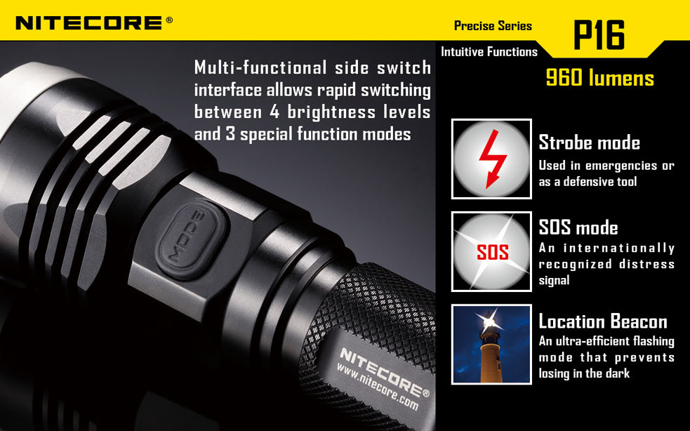 Nitecore P16 XM-L2 960 Lumen 1 x 18650 or 2 x CR123 Flashlight