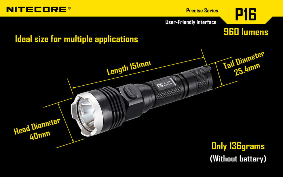 Nitecore P16 XM-L2 960 Lumen 1 x 18650 or 2 x CR123 Flashlight