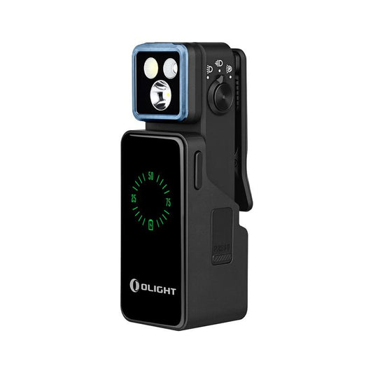 Olight Oclip 2 Pro Premium Black front view – 530 lumen clip light with 1,000mAh mobile charging dock