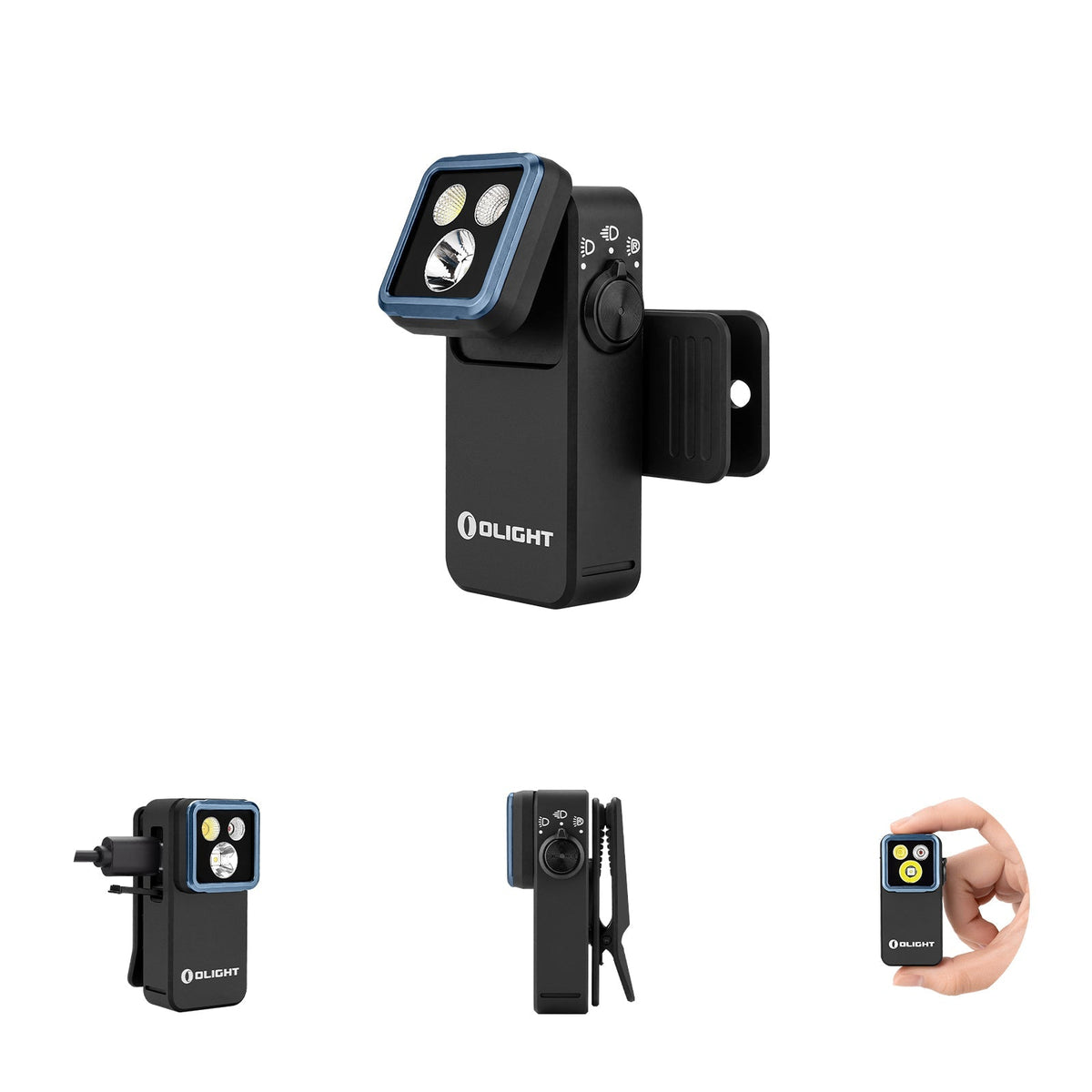 Olight Oclip 2 Pro Premium Black multi-angle view showing USB-C port and compact size
