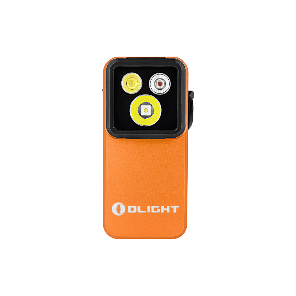 Olight Oclip 2 Pro Premium Orange triple LED light head detail