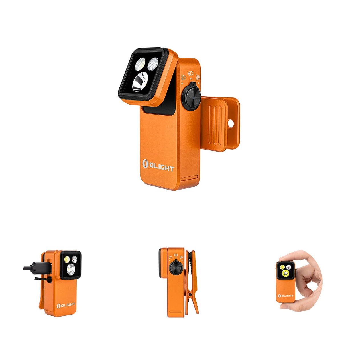 Olight Oclip 2 Pro Premium Orange multi-angle view of the Oclip 2 Pro light