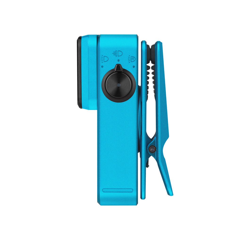 Olight Oclip 2 Pro Premium Tidal Blue switch and mode selector controls detail