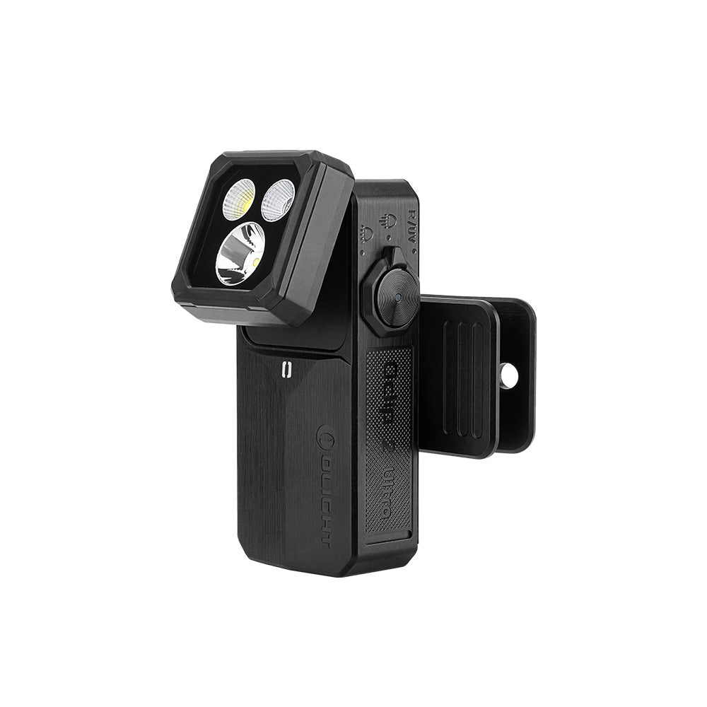 Olight Oclip 2 Ultra Onyx Black front view – 580 lumen flood, spot, red and UV EDC clip light