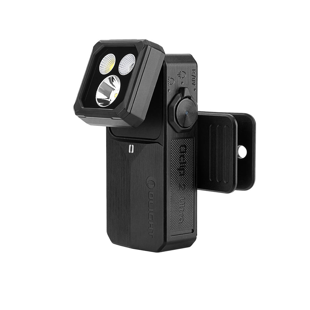 Olight Oclip 2 Ultra Onyx Black side profile view with tilting head and pocket clip