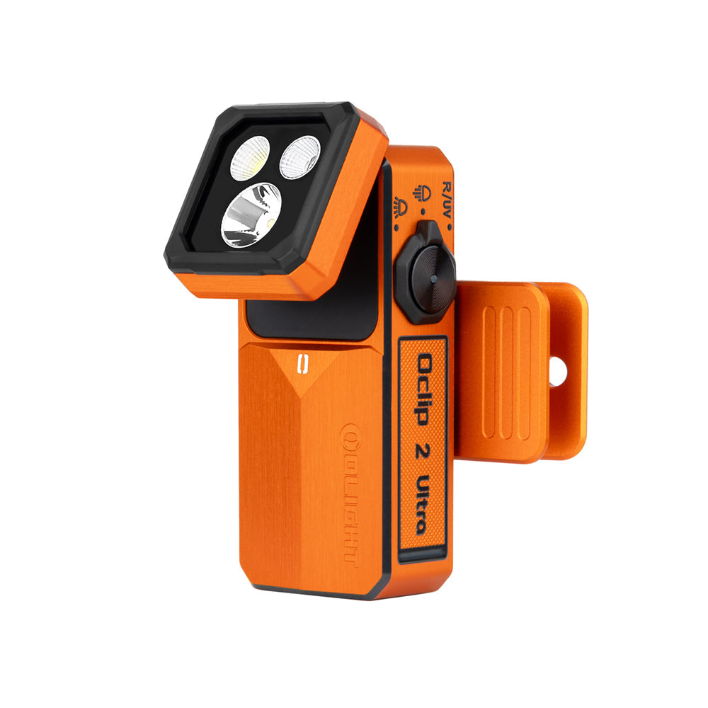 Olight Oclip 2 Ultra Premium Amber Orange side profile with tilting head
